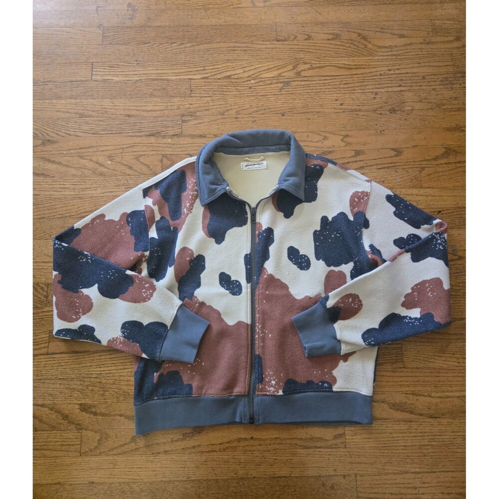 Free People Cabin Zip Up Cardigan in Happy Cow Combo Medium NWOT